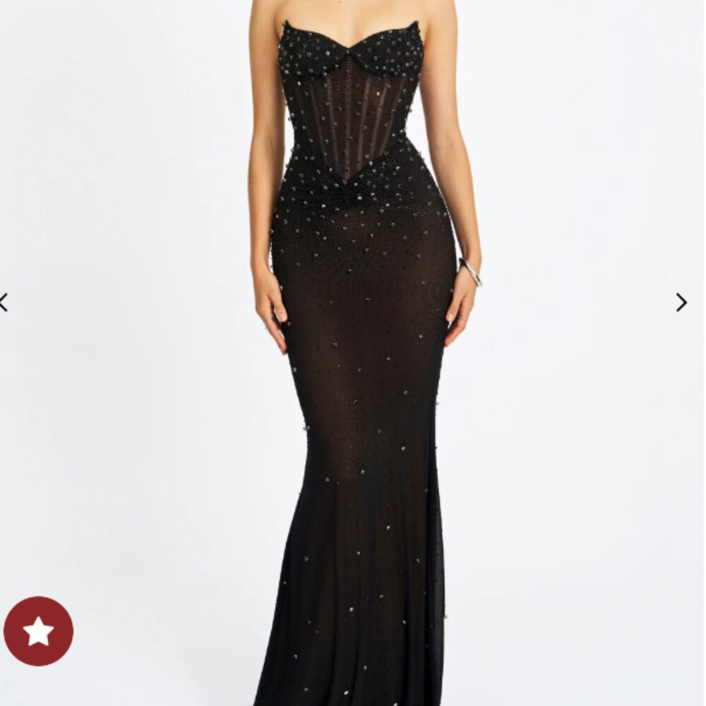 Miss Circle Fatima Black Crystal Sleeveless Corset Mermaid Maxi Dress